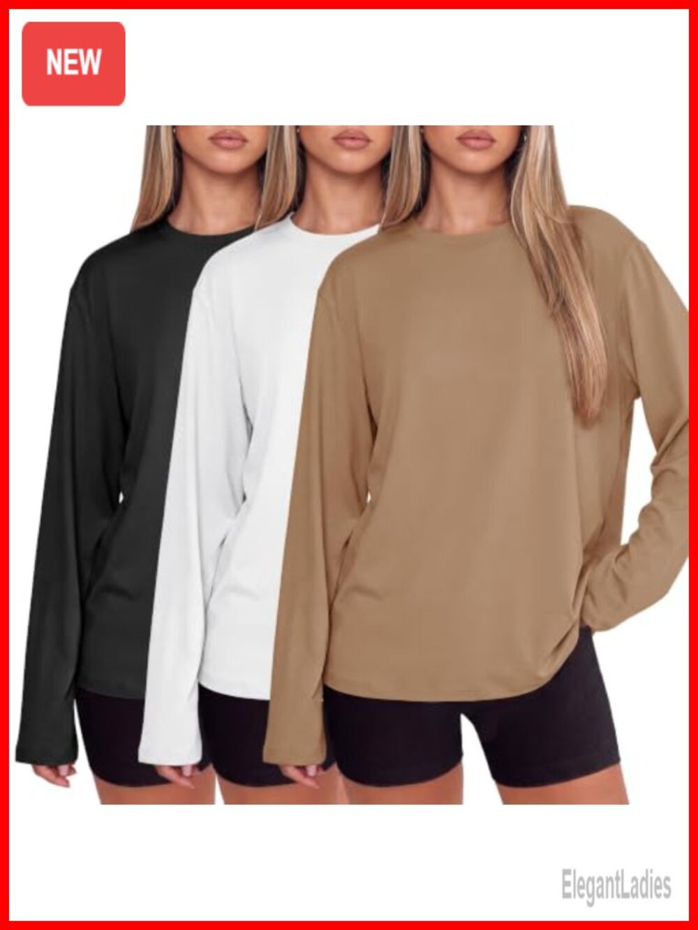 Oversized Long Sleeve Workout Tops Loose Fit Crew Neck Tee 3 Pack